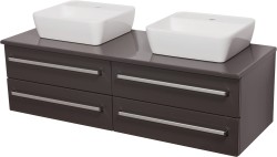 Szafka łazienkowa szara 140cm FOKUS z blatem i dwiema umywalkami [PRODUKT NIEDOSTĘPNY]