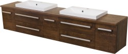 Szafka łazienkowa antyczne drewno 210cm FOKUS z dwiema umywalkami