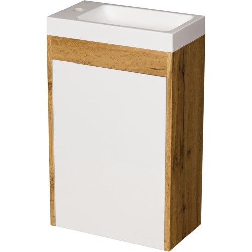 Szafka pod umywalkę do małej łazienki 40cm biała/dąb naturalny Cler CLF-B/NE-U40/22-60 i umywalka dolomitowa ADA-400R/L biała..