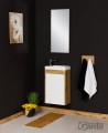 Szafka pod umywalkę do małej łazienki 40cm biała/dąb naturalny Cler CLF-B/NE-U40/22-60, umywalka dolomitowa ADA-400R/L biała i lustro w czarnej ramie aluminiowej ALUC-40/80.
