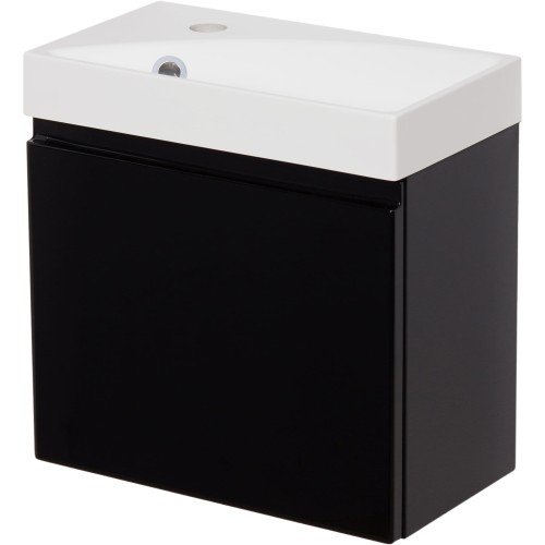 Szafka pod umywalkę do małej łazienki 40cm czarna Cler CLR-C-U40/22 i umywalka dolomitowa RENA-400 biała.