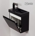 Szafka pod umywalkę do małej łazienki 40cm czarna Cler CLR-C-U40/22 i umywalka dolomitowa ADA-400R/L czarna, bateria umywalkowa Kohlman Experience QB100EB czarna.