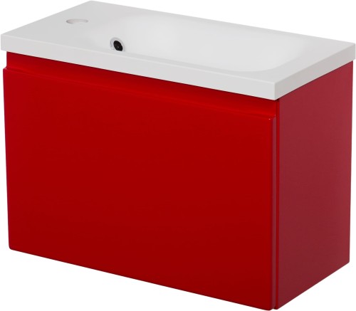 Szafka pod umywalkę do małej łazienki 50cm czerwona Cler CLR-CZ-U50/25 i umywalka dolomitowa FLAT-500L/P.