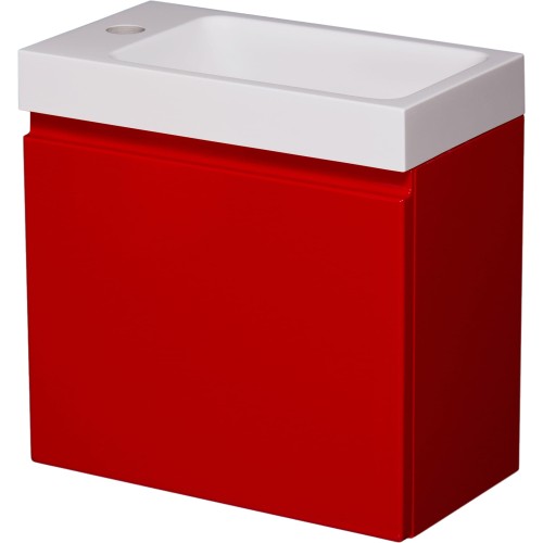 Szafka pod umywalkę do małej łazienki 40cm czerwona Cler CLR-CZ-U40/22 i umywalka dolomitowa ADA-400R/L biała.