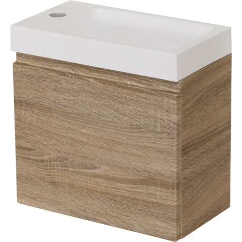 Szafka pod umywalkę do małej łazienki 40cm dąb sonoma Cler CLR-SE-U40/22 i umywalka dolomitowa ADA-400R/L biała.