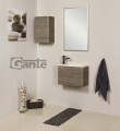 Szafka pod umywalkę do małej łazienki 50cm perłowoszara Cler CLR-SP-U50/25, umywalka dolomitowa FLAT-500L/P biała, lustro w srebrnej ramie aluminiowej ALU-50/80 i szafka wisząca CLR-SP-W30/50.