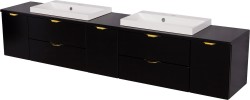Szafka łazienkowa czarna 210 cm VICTA z blatem i dwiema umywalkami