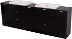 Szafka łazienkowa czarna 210 cm VICTA z blatem i dwiema umywalkami