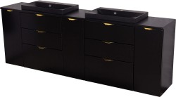 Szafka łazienkowa czarna 210 cm VICTA z blatem i dwiema umywalkami