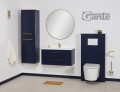 Gotowa zabudowa stelaża wc granatowa Belli Gold BEL-GN-GE60/120, szafka pod umywalkę 80cm BEL-GN-U80/39/2, umywalka dolomitowa KIDDY-800, regał łazienkowy granatowy BEL-GN-RW i lustro okrągłe w złotej ramie aluminiowej ALUZ-LO80.