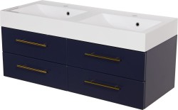 Szafka łazienkowa granatowa 120 cm BELLI GOLD z umywalką podwójną