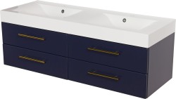 Szafka łazienkowa granatowa 140cm BELLI GOLD z umywalką podwójną