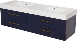 Szafka łazienkowa granatowa 160cm BELLI GOLD z umywalką podwójną