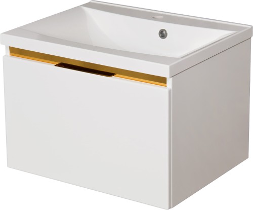 Szafka łazienkowa 60cm biała ze złotą wstawką Diamond Gold DMDG-B-U60/48 z umywalką dolomitową LUCY-600C.