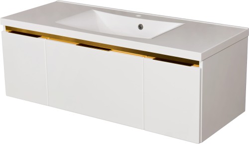 Szafka łazienkowa 120cm biała ze złotą wstawką Diamond Gold DMDG-B-U120/48C z umywalką dolomitową LUCY-1200C.