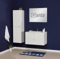 Meble łazienkowe Argento. Regał łazienkowy ARG-B-RW, szafka łazienkowa biała 81cm ARG-B-U81/46/2 z umywalką ARGO-810C oraz lustro w ramie aluminiowej ALU-80/60.