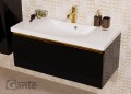 Szafka łazienkowa 100cm czarna ze złotą wstawką Diamond Gold DMDG-C-U100/48, umywalka dolomitowa LUCY-1000C biała i bateria umywalkowa Laveo Pola BAP G22D złota.
