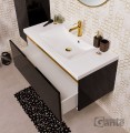 Szafka łazienkowa 100cm czarna ze złotą wstawką Diamond Gold DMDG-C-U100/48, umywalka dolomitowa LUCY-1000C biała i bateria umywalkowa Laveo Pola BAP G22D złota.