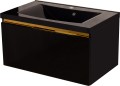 Szafka łazienkowa 80cm czarna ze złotą wstawką Diamond Gold DMDG-C-U80/48 i umywalka dolomitowa LUCY-800C czarna.