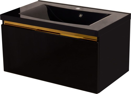 Szafka łazienkowa 80cm czarna ze złotą wstawką Diamond Gold DMDG-C-U80/48 i umywalka dolomitowa LUCY-800C czarna.