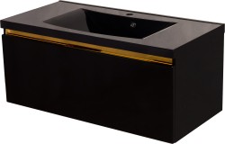 Szafka łazienkowa czarna 100cm DIAMOND GOLD z umywalką czarną [PRODUKT NIEDOSTĘPNY]
