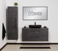 Szafka łazienkowa 120cm grafitowa Negra NEG-G-U120/48/2, umywalka ceramiczna PREMIUM 60 czarna, regał łazienkowy NEG-G-RW oraz lustro w czarnej ramie aluminiowej ALUC-120/65.
