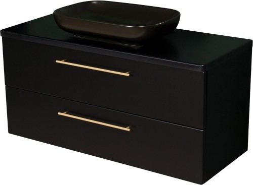 Szafka łazienkowa 120cm czarna ze złotymi uchwytami Negra NEG-C-U120/48/2 i umywalka ceramiczna PREMIUM 60 czarna.