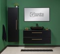 Szafka łazienkowa 120cm czarna ze złotymi uchwytami Negra NEG-C-U120/48/2, umywalka ceramiczna PREMIUM 60 czarna, regał łazienkowy NEG-C-RW oraz lustro w czarnej ramie aluminiowej ALUC-120/65.
