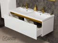 Szafka łazienkowa 120cm biała ze złotą wstawką Diamond Gold DMDG-B-U120/48 z podwójną umywalką dolomitową LUCY-1200D.