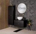 Szafka łazienkowa 80cm glamour czarna Glow GLW-C-U80/48/2, umywalka dolomitowa BRILO-420, regał łazienkowy GLW-C-RW oraz lustro okrągłe w złotej ramie aluminiowej ALUZ-LO80.