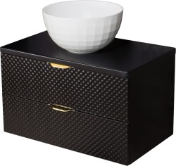Szafka łazienkowa czarna 80 cm GLOW z umywalką BRILO-420 - złote uchwyty
