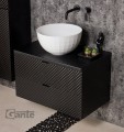 Szafka łazienkowa 80cm glamour czarna z frontami ze szkła ozdobnego Glow GLW-C-U80/48/2 i umywalka dolomitowa BRILO-420 biała.
