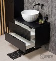 Szafka łazienkowa 80cm glamour czarna z frontami ze szkła ozdobnego Glow GLW-C-U80/48/2 i umywalka dolomitowa BRILO-420 biała.
