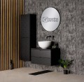 Szafka łazienkowa 80cm glamour czarna Glow GLW-C-U80/48/2, umywalka dolomitowa BRILO-420, regał łazienkowy GLW-C-RW oraz lustro okrągłe w czarnej ramie aluminiowej ALUC-LO80.