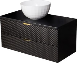 Szafka łazienkowa czarna 100 cm GLOW z umywalką BRILO-420 - złote uchwyty