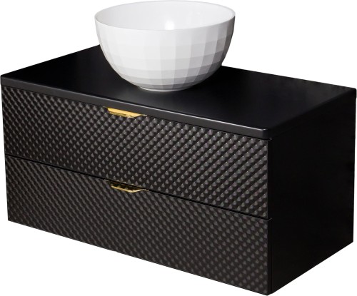 Szafka łazienkowa 100cm glamour czarna ze złotymi uchwytami Glow GLW-C-U100/48/2 i umywalka dolomitowa BRILO-420 biała.