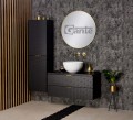 Szafka łazienkowa 100cm glamour czarna Glow GLW-C-U100/48/2, umywalka dolomitowa BRILO-420, regał łazienkowy GLW-C-RW oraz lustro okrągłe w złotej ramie aluminiowej ALUZ-LO80.