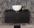 Szafka łazienkowa 100cm glamour czarna ze złotymi uchwytami Glow GLW-C-U100/48/2 i umywalka dolomitowa BRILO-420 biała.