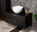 Szafka łazienkowa 100cm glamour czarna ze złotymi uchwytami Glow GLW-C-U100/48/2 i umywalka dolomitowa BRILO-420 biała.