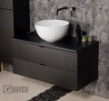 Szafka łazienkowa 100cm glamour czarna z frontami ze szkła ozdobnego Glow GLW-C-U100/48/2 i umywalka dolomitowa BRILO-420 biała.