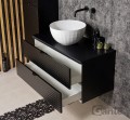 Szafka łazienkowa 100cm glamour czarna z frontami ze szkła ozdobnego Glow GLW-C-U100/48/2 i umywalka dolomitowa BRILO-420 biała.