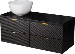 Szafka łazienkowa czarna 120 cm GLOW z umywalką BRILO-420 - złote uchwyty