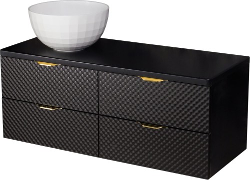 Szafka łazienkowa 120cm glamour czarna ze złotymi uchwytami Glow GLW-C-U120/48/4 i umywalka dolomitowa BRILO-420 biała.