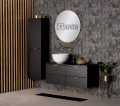 Szafka łazienkowa 120cm glamour czarna Glow GLW-C-U120/48/4, umywalka dolomitowa BRILO-420, regał łazienkowy GLW-C-RW oraz lustro okrągłe w złotej ramie aluminiowej ALUZ-LO80.