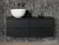 Szafka łazienkowa 120cm glamour czarna z frontami ze szkła ozdobnego Glow GLW-C-U120/48/4 i umywalka dolomitowa BRILO-420 biała.