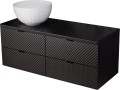 Szafka łazienkowa 120cm glamour czarna z frontami ze szkła ozdobnego Glow GLW-C-U120/48/4 i umywalka dolomitowa BRILO-420 biała.