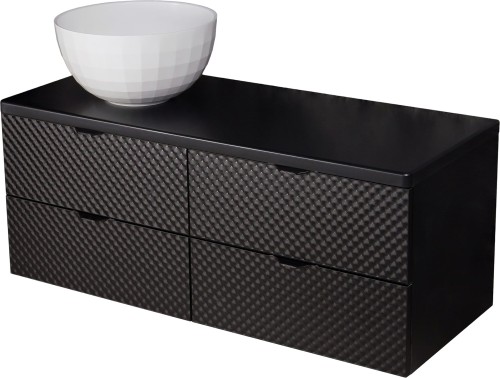 Szafka łazienkowa 120cm glamour czarna z frontami ze szkła ozdobnego Glow GLW-C-U120/48/4 i umywalka dolomitowa BRILO-420 biała.