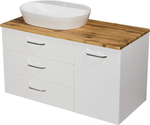 Szafka łazienkowa z koszem na pranie biała 110cm Magnum MAG-B-U110/50/3K z umywalką ceramiczną ELEGANCE-60.