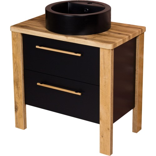 Szafka łazienkowa 80cm czarna Cortez CRT-C-U80/48/2 z umywalką dolomitową LENA-460 czarną.