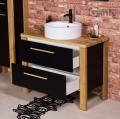 Szafka pod umywalkę z drewnianym blatem 100cm czarna Cortez CRT-C-U100/48/2 z umywalką dolomitową LENA-460 białą.